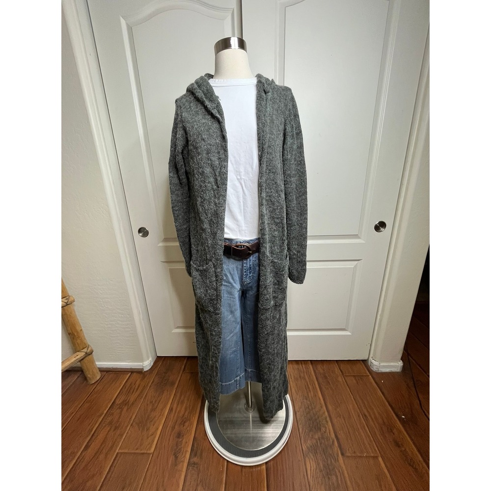 H&M Divided Womens Large Gray Hooded Longline Cardigan Duster Open Front Knit